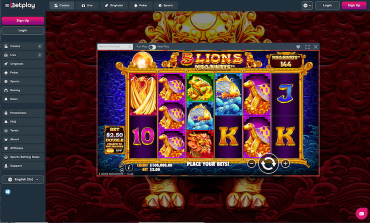 The 5 Lions Megaways slot at Betplay