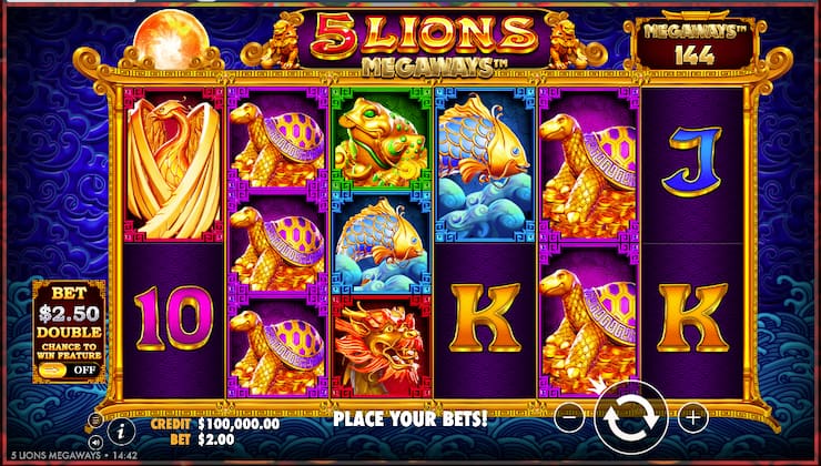 A screenshot from our 5 Lions Megaways slot review