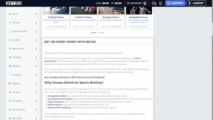 BetUS Promo Code Betting Markets