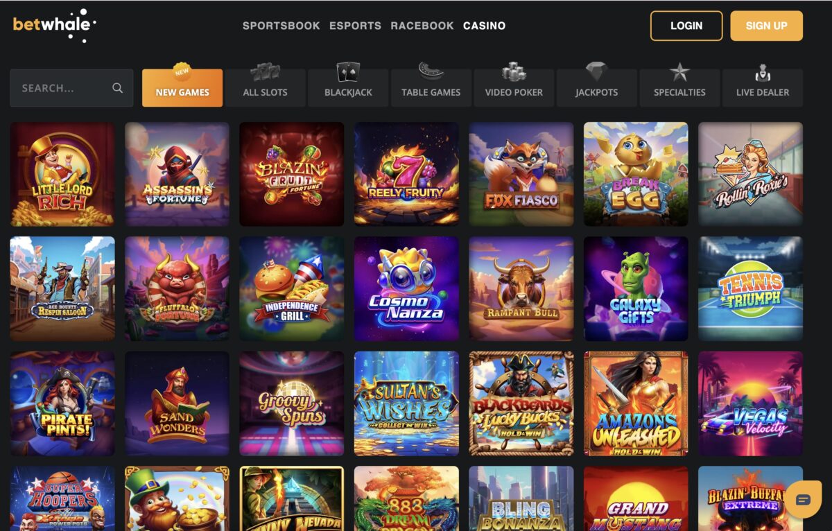 Screenshot of the new games at BetWhale