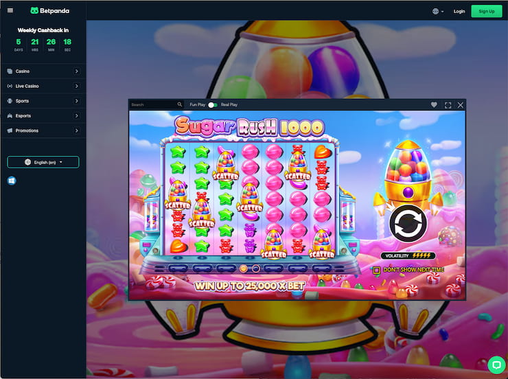 Playing the Sugar Rush 1000 slot at Betpanda