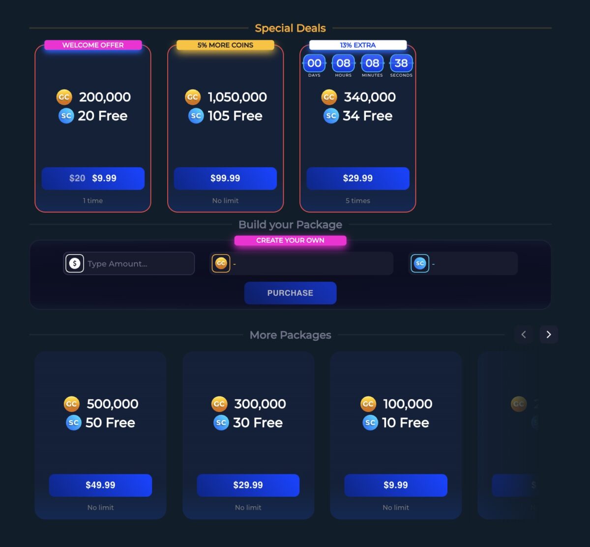 Casino.Click Special Deals and Coin Packages