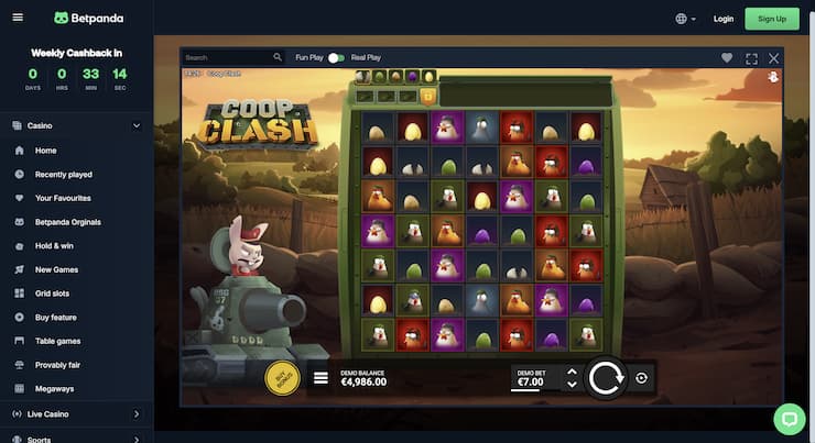 A screengrab of Betpanda from our Coop Clash slot review 