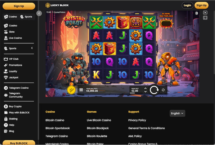 An image of Lucky Block's Crystal Robot casino slot interface
