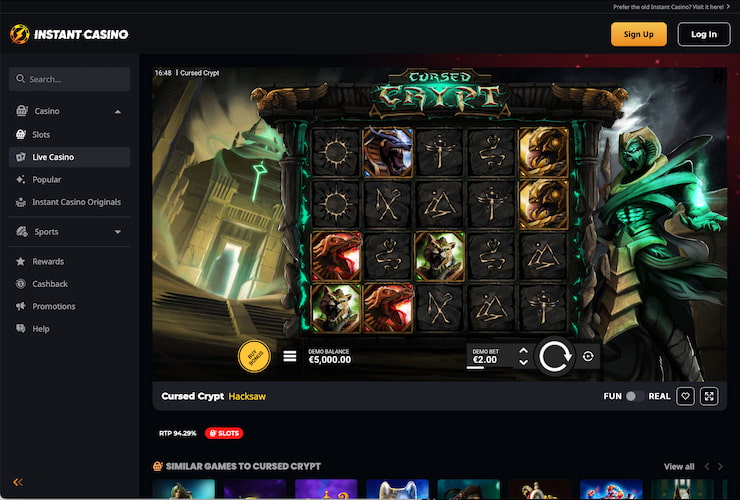 What it looks like playing the Cursed Crypt slot at Instant Casino 