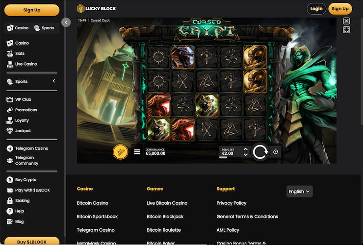 A snapshot of the Cursed Crypt slot at Lucky Block 