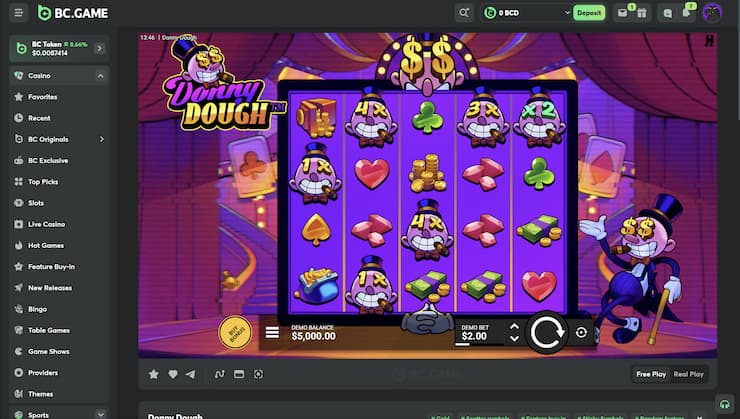 An image of gameplay at BC.Game from our Donny Dough slot review 