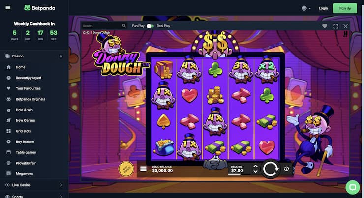 An image of gameplay at Betpanda from our Donny Dough slot review 