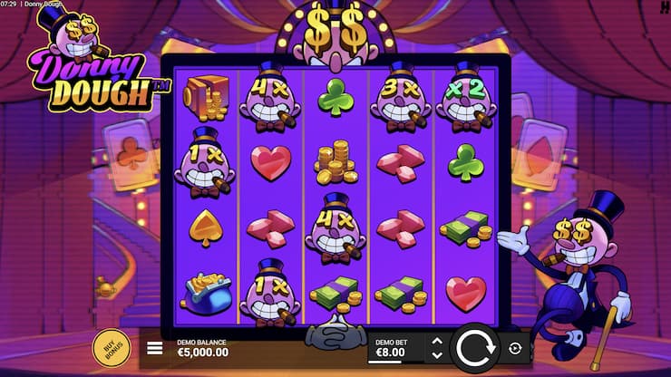 An image of gameplay via our Donny Dough slot review 