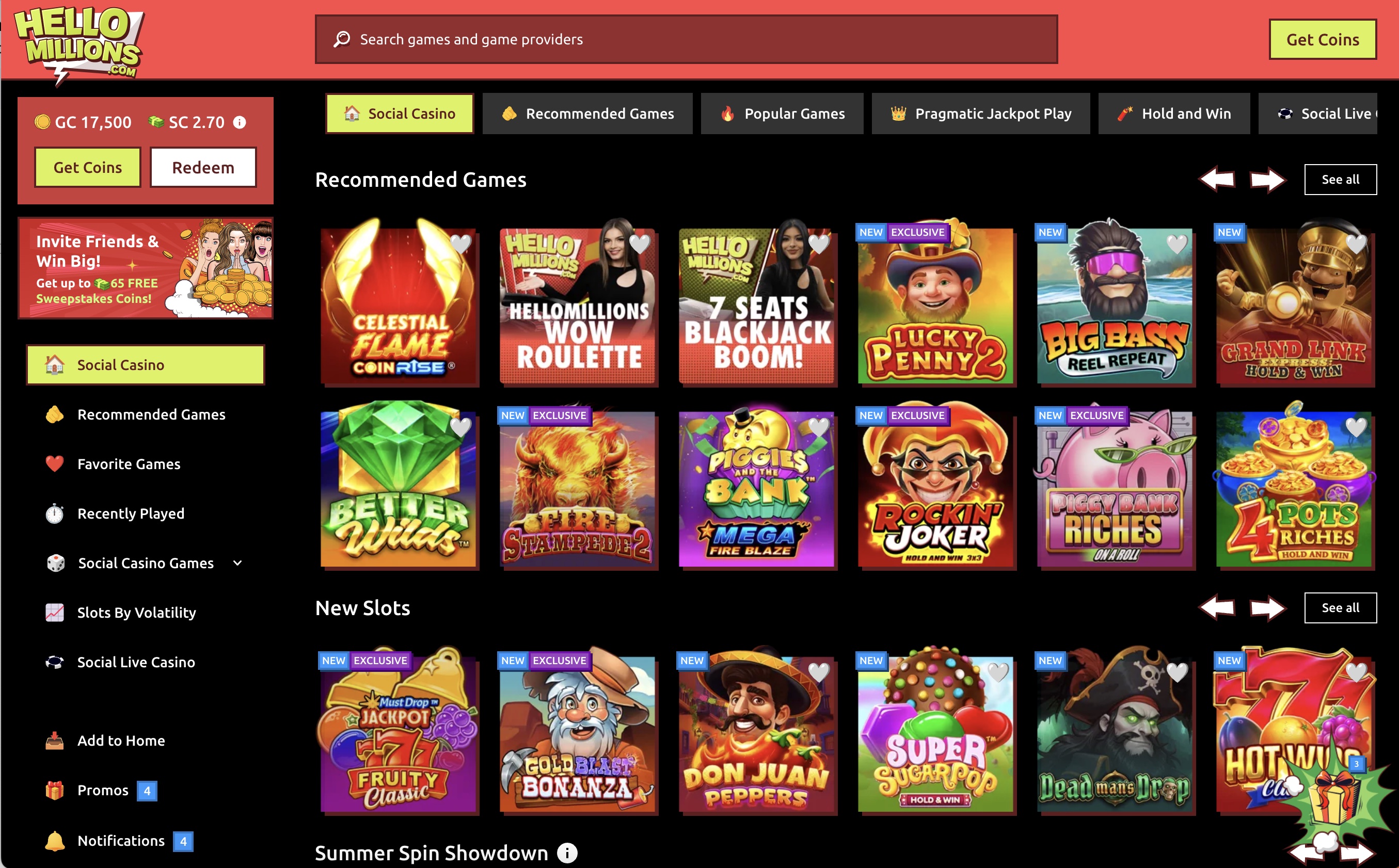 Hello Millions Homepage Social Casino