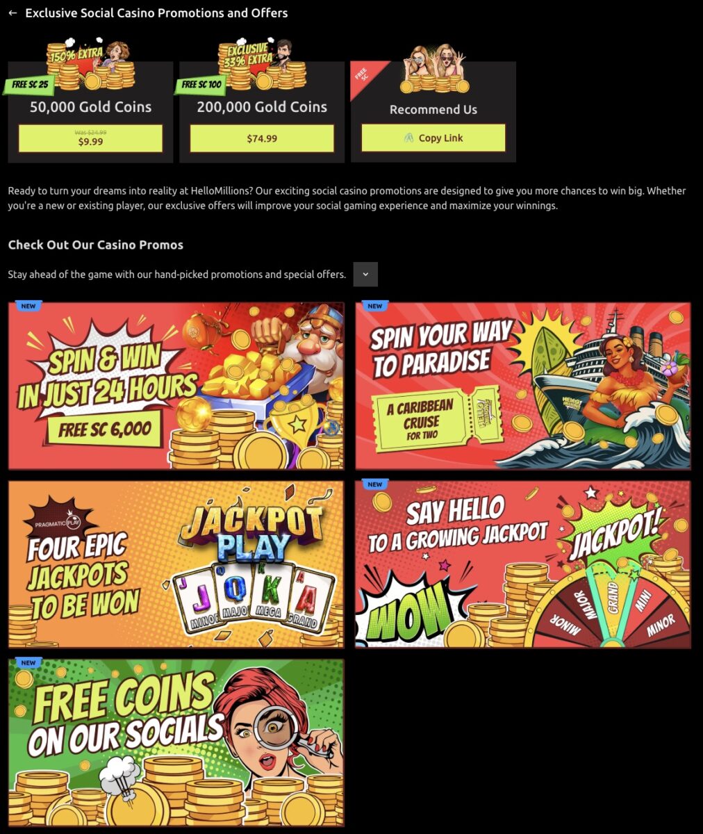 Hello Millions Promotions Screenshot for GamesHub