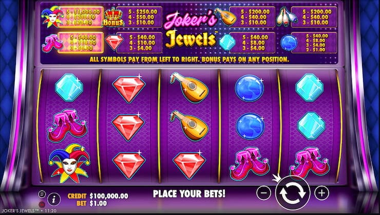 A screenshot from our Joker's Jewels slot review