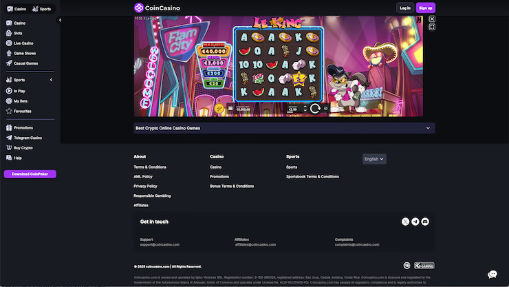 Checking out CoinCasino during our Le King slot review