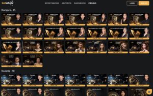 Screenshot of the Live Dealer Games at BetWhale