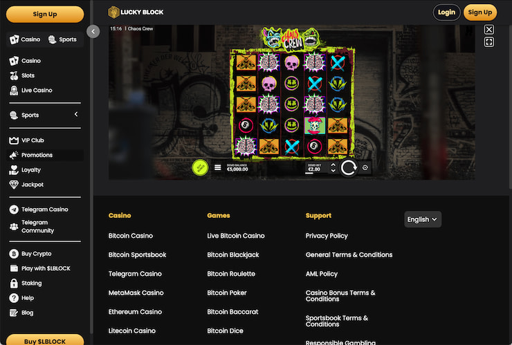 Playing the Chaos Crew slot at Lucky Block