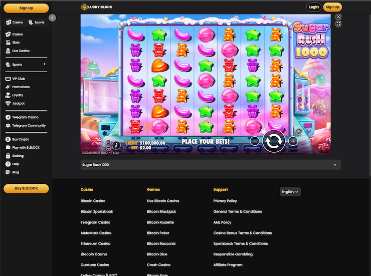 A snapshot of Lucky Block's Sugar Rush 1000 casino 