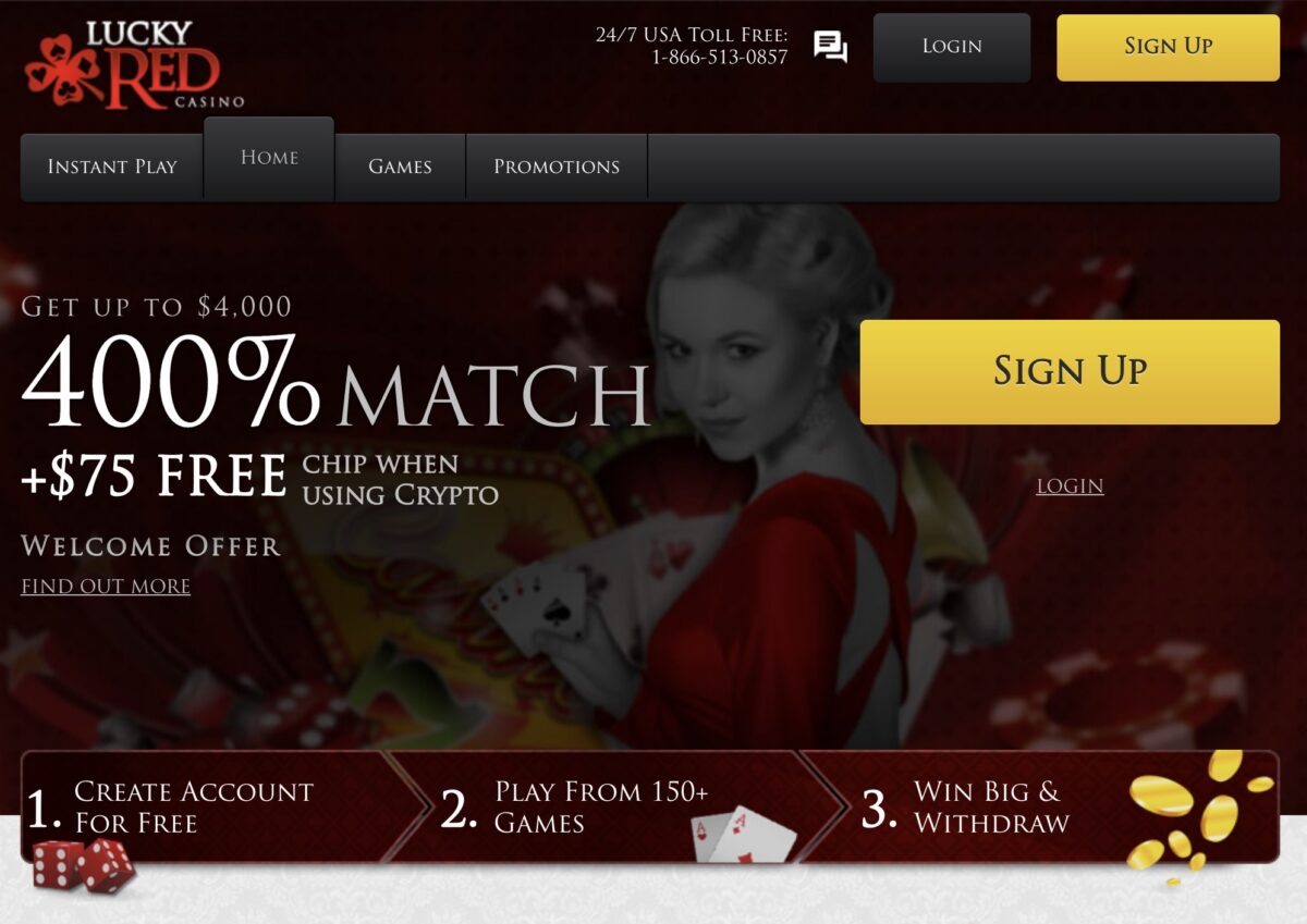 Lucky Red Casino Welcome Bonus Crypto Free Bet Screenshot
