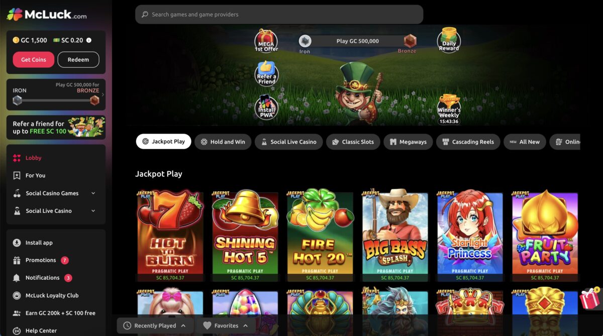 McLuck Sweepstakes Casino Screenshot