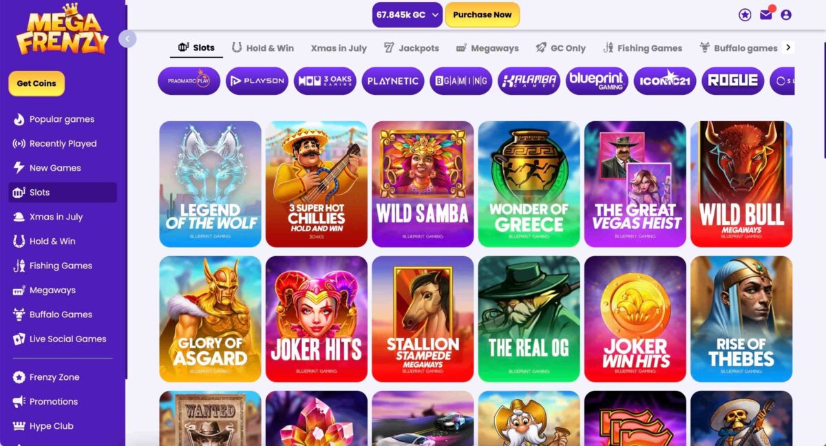 Games Lobby at Mega Frenzy