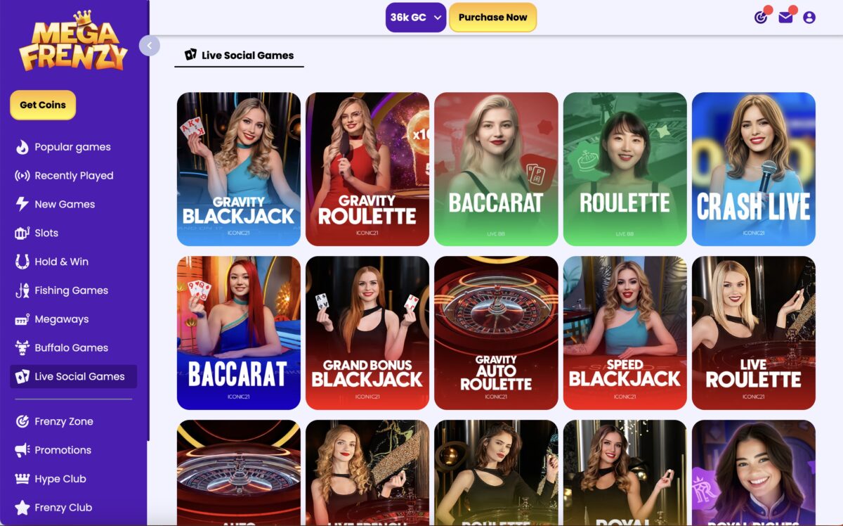 Mega Frenzy Social Casino Live Dealers Screenshot