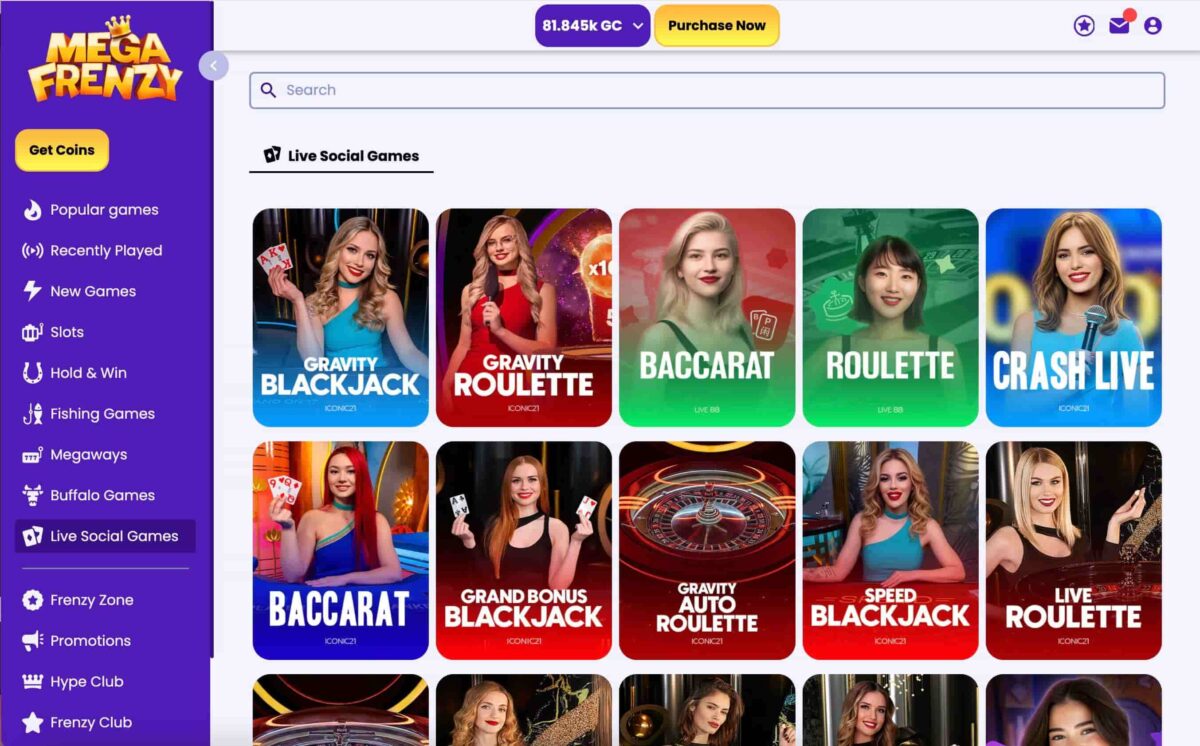 Mega Frenzy Sweepstakes Casino Screenshot
