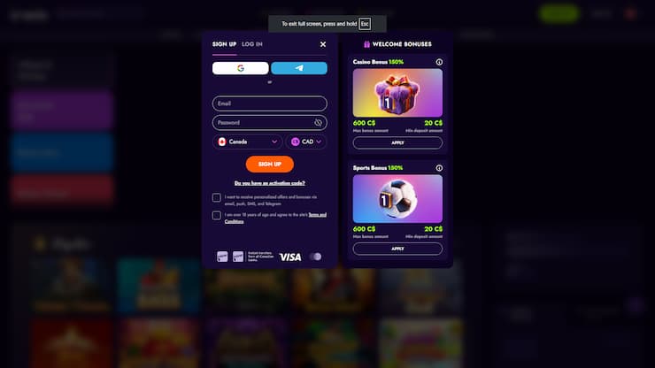 Pistolo Casino Sign Up Form
