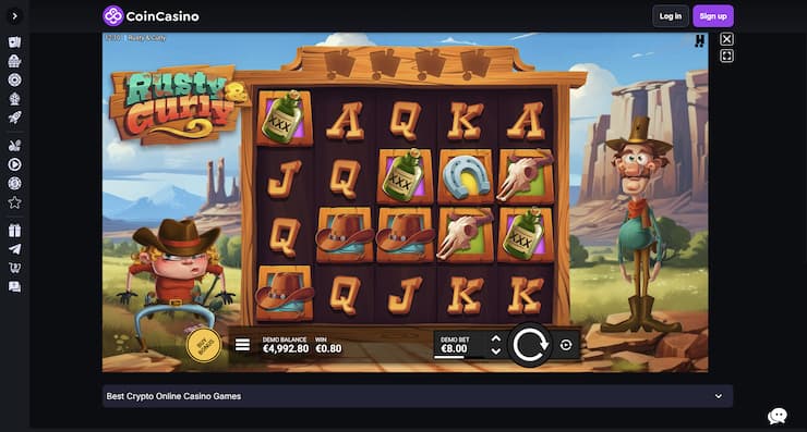 Gameplay at CoinCasino via our Rusty and Curly slot review 