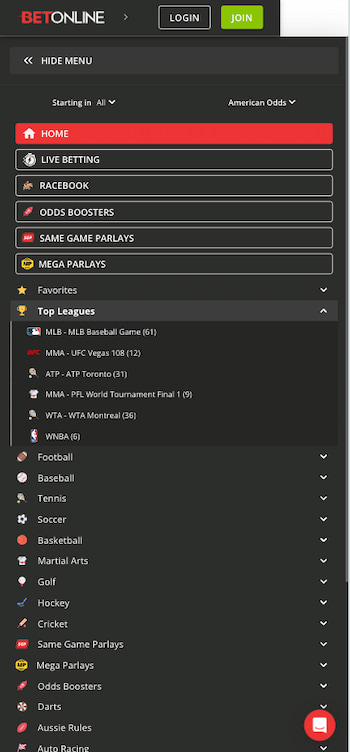 a screen grab of the betonline texas sports betting app