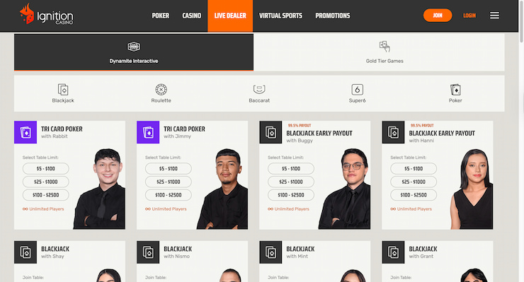 Ignition Casino Live Games