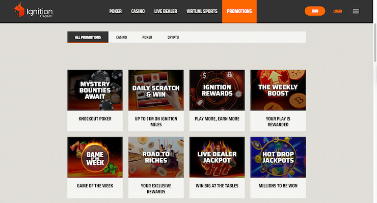 Ignition Casino bonus code page