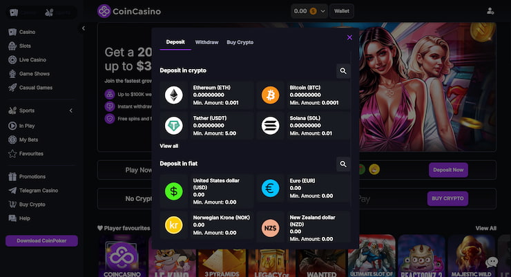 Banking at best among $1 deposit casinos, CoinCasino