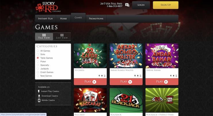 Lucky Red table games
