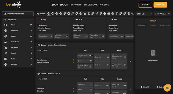 Betting markets at BetWhale