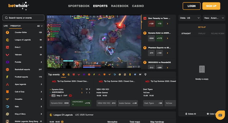 eSports betting at BetWhale