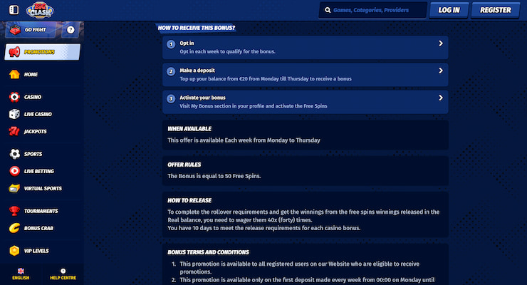 BigClash Casino bonus terms and conditions