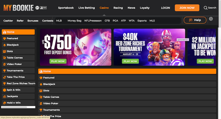 MyBookie Casino home page