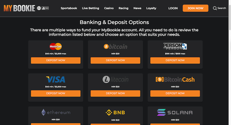 MyBookie banking methods