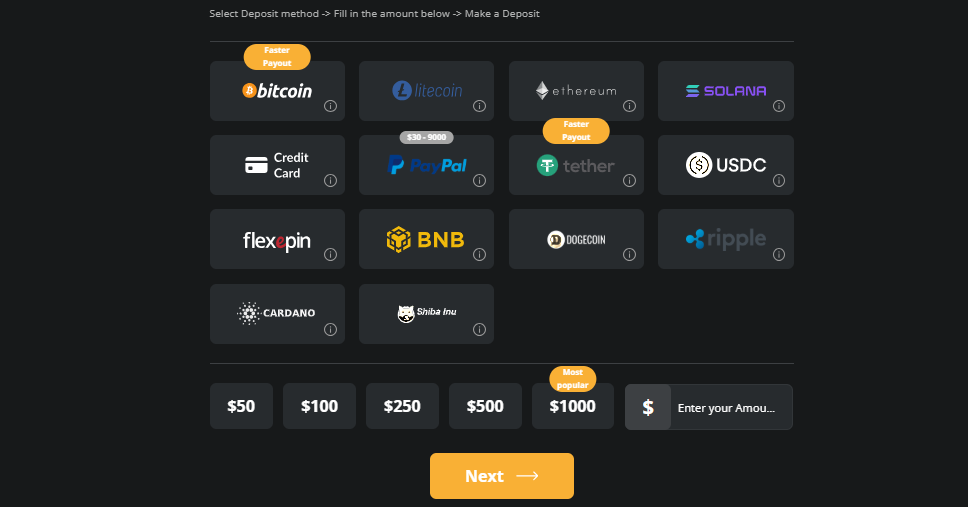 BetWhale Casino - deposit funds