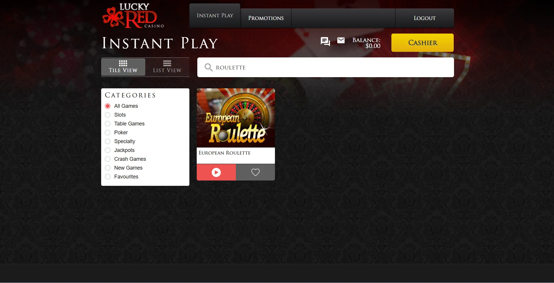 A snapshot of Lucky Red Casino's roulette game