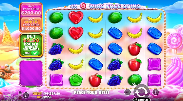 An image of an in-play game of the Pragmatic Play slot Sweet Bonanza 1000.