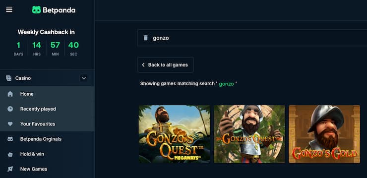 A screenshot of Gonzo's Quest at BetPanda.