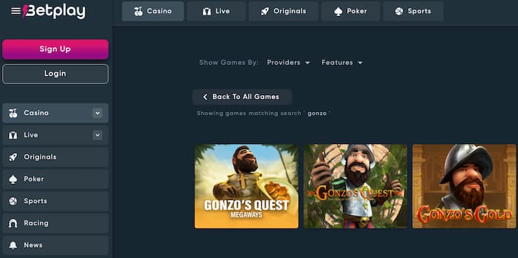 An image of Gonzo's Quest at Betplay.io.