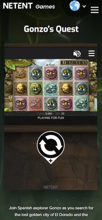 An image of Gonzo's Quest on mobile.