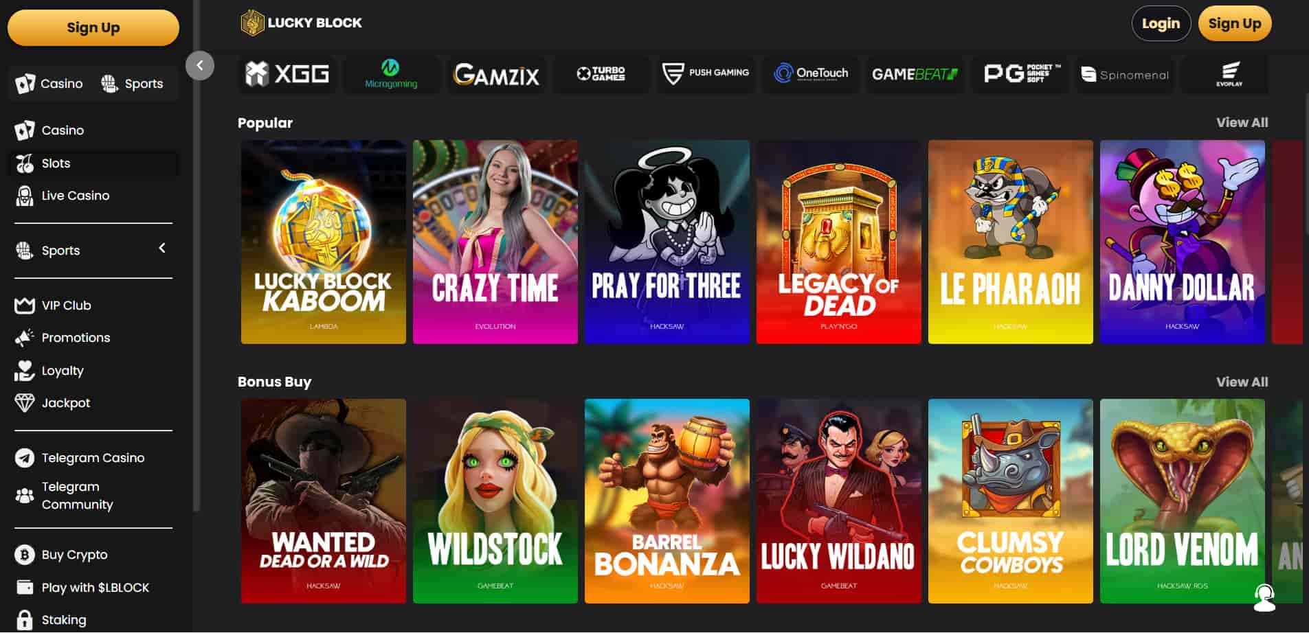 A preview of Lucky Block Casino's 4000+ casino games