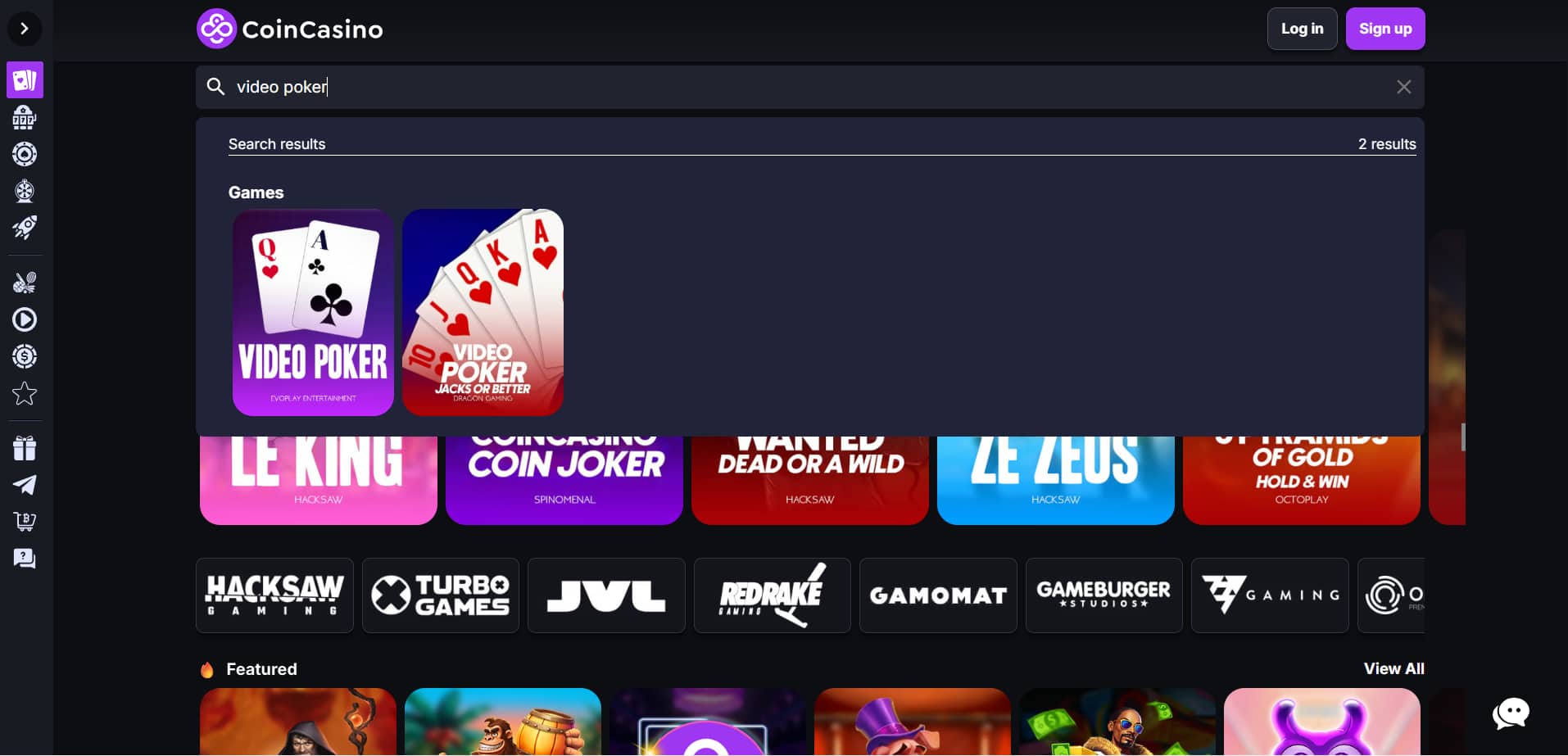 The video poker games at CoinCasino