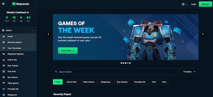 An image of Betpanda, a leading site for playing games similar to Mega Moolah.