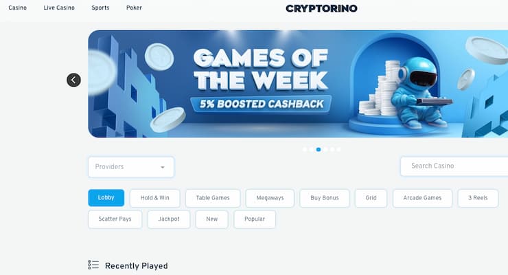 An image of Cryptorino, one of the best sites to find similar games to Mega Moolah.
