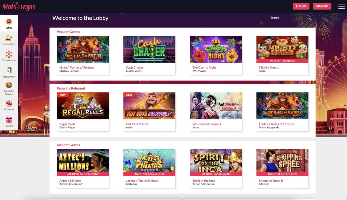 Screenshot of the Slots of Vegas Lobby