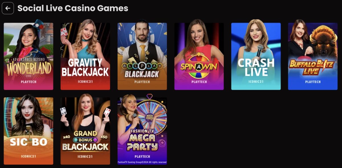 Screenshot of the Mega Bonanza Casino Live Dealer Games