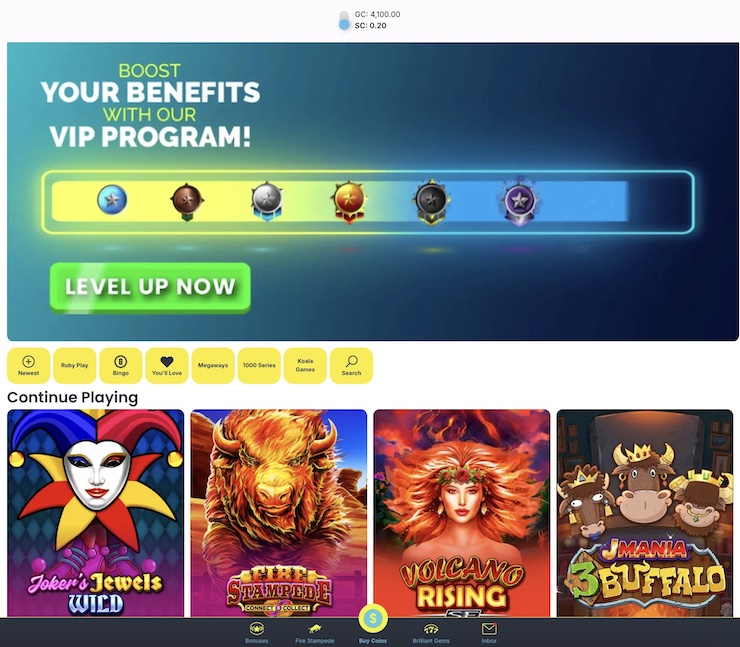 Screenshot of new sweepstakes casino Spinfinite